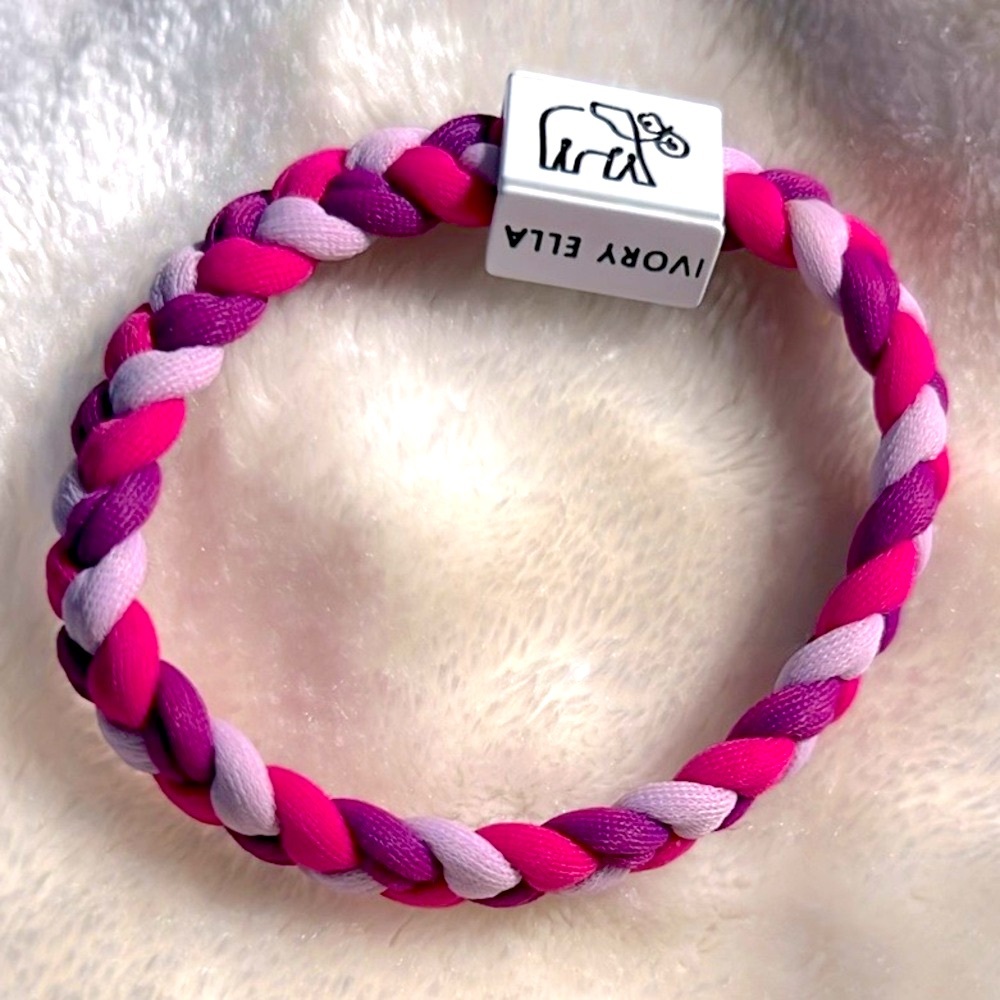 NWOT 🐘 IVORY ELLA SOFT PINK & PURPLE BRAIDED CLOTH ELEPHANT STRETCH BRACELET OS